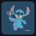 Stitch | Happy Hanukkah Square Sticker<br><div class="desc">Check out this super cute Hanukkah graphic featuring Disney's Stitch!</div>