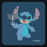 Stitch | Happy Hanukkah Square Sticker<br><div class="desc">Check out this super cute Hanukkah graphic featuring Disney's Stitch!</div>