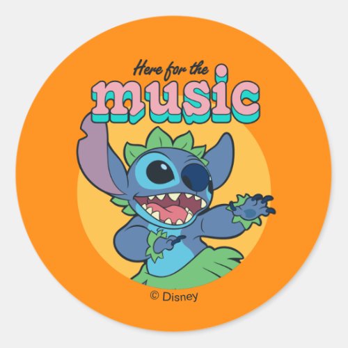 Stitch  Here for the Music Classic Round Sticker