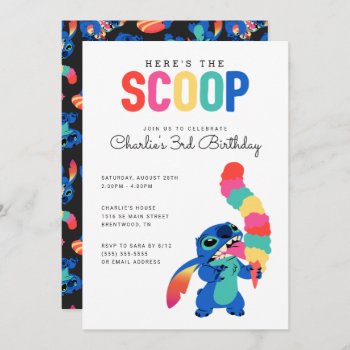 Stitch | Here's The Scoop Ice Cream Birthday Invitation by LiloAndStitch at Zazzle