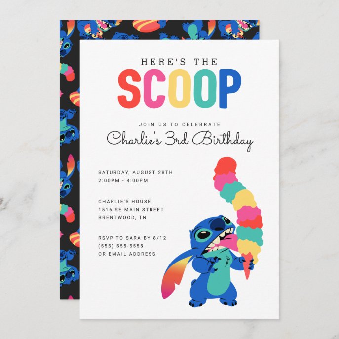 Stitch | Here&#39;s the Scoop Ice Cream Birthday Invitation