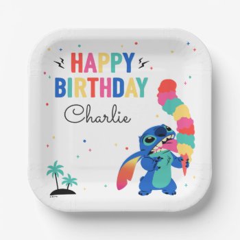 Stitch | Here's The Scoop Ice Cream Birthday Paper Plates by LiloAndStitch at Zazzle