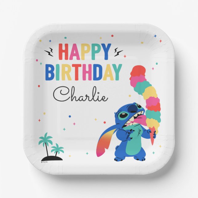 Stitch | Here's the Scoop Ice Cream Birthday Paper Plates (Front)