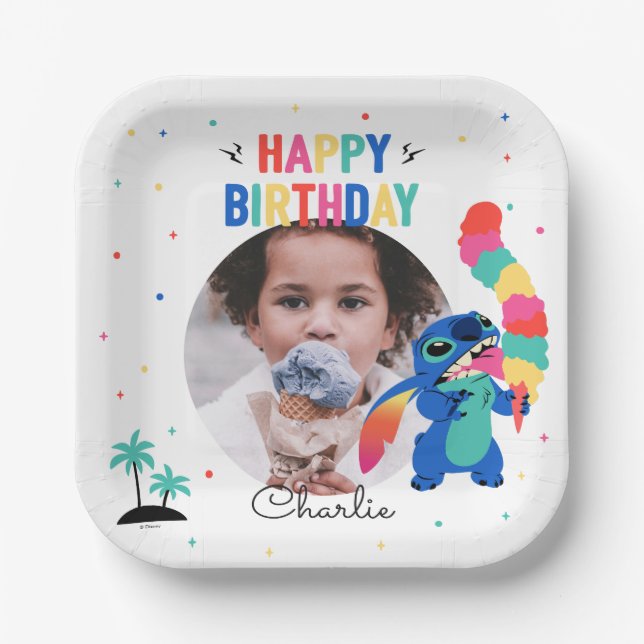 Stitch | Here's the Scoop Ice Cream Birthday Paper Plates (Front)