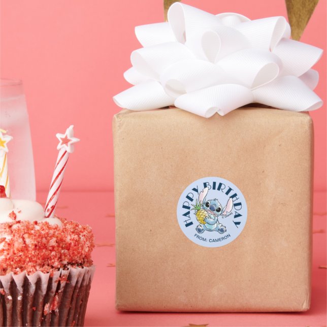 Stitch Holding Pineapple | Happy Birthday Classic Round Sticker (Party)