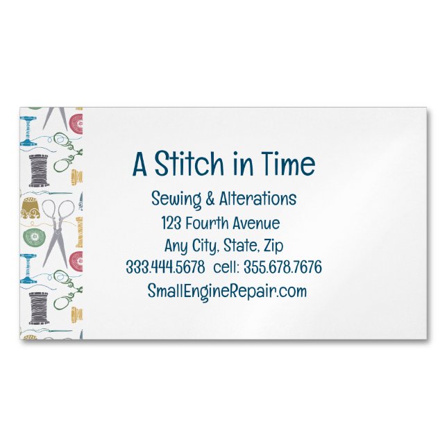 Stitch in Time Sewing Alterations Repair Business Card Magnet (Front)