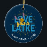 Stitch | Love You a Latke Ceramic Ornament<br><div class="desc">Happy Hanukkah from Stitch! This cute graphic features Stitch and the text,  "Love you a latke."</div>