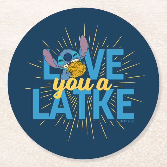 Stitch | Love You a Latke Round Paper Coaster (Front)
