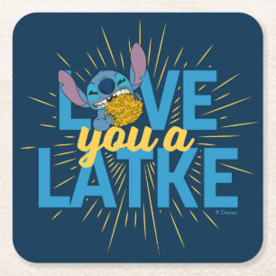Stitch Love You a Latke Square Paper Coaster