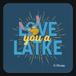 Stitch | Love You a Latke Square Sticker<br><div class="desc">Happy Hanukkah from Stitch! This cute graphic features Stitch and the text,  "Love you a latke."</div>