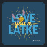 Stitch | Love You a Latke Square Sticker<br><div class="desc">Happy Hanukkah from Stitch! This cute graphic features Stitch and the text,  "Love you a latke."</div>