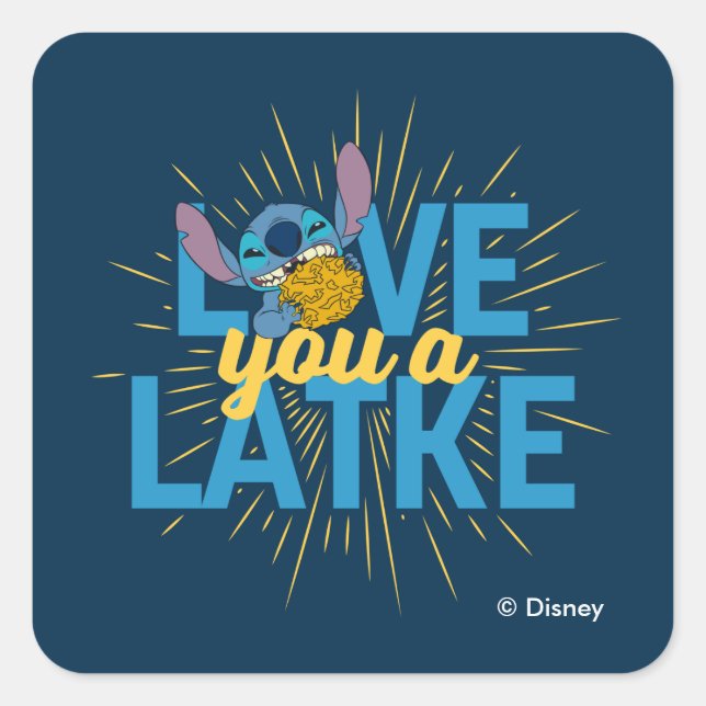Stitch | Love You a Latke Square Sticker (Front)
