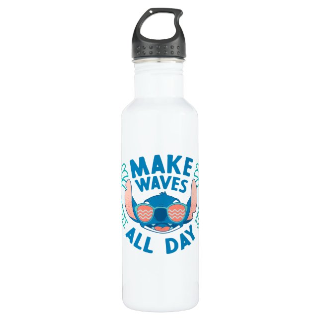Stitch | Make Waves All Day Stainless Steel Water Bottle (Front)