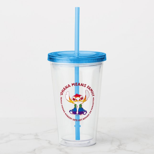Stitch | Ohana Means Family - Rainbow Acrylic Tumbler (Front)
