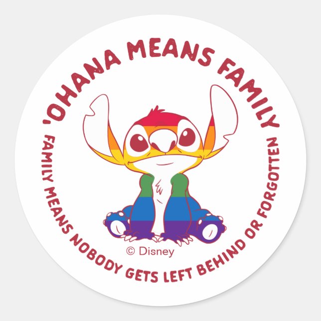 Stitch | Ohana Means Family - Rainbow Classic Round Sticker (Front)
