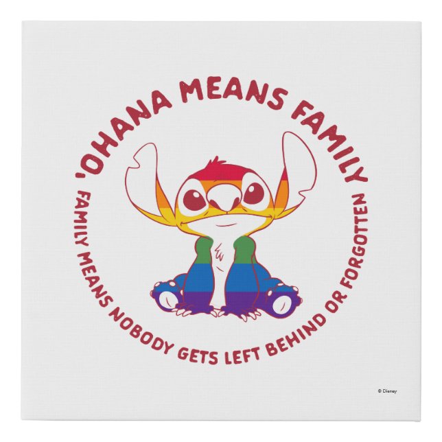 Stitch | Ohana Means Family - Rainbow Faux Canvas Print (Front)