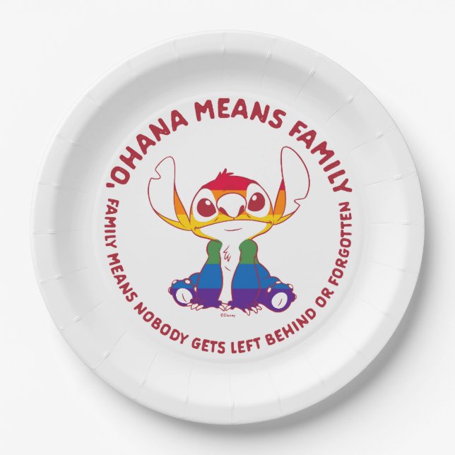 Stitch | Ohana Means Family - Rainbow Paper Plates (Front)