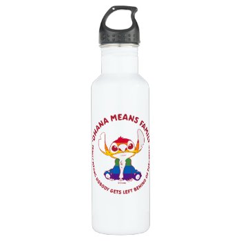 Stitch | Ohana Means Family - Rainbow Stainless Steel Water Bottle by LiloAndStitch at Zazzle