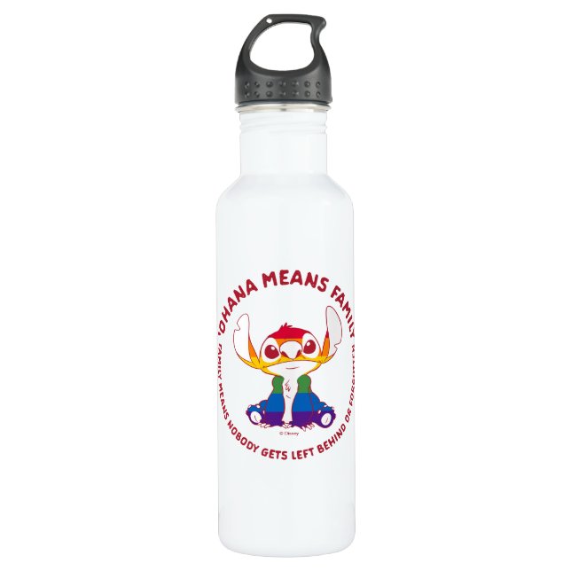 Stitch | Ohana Means Family - Rainbow Stainless Steel Water Bottle (Front)