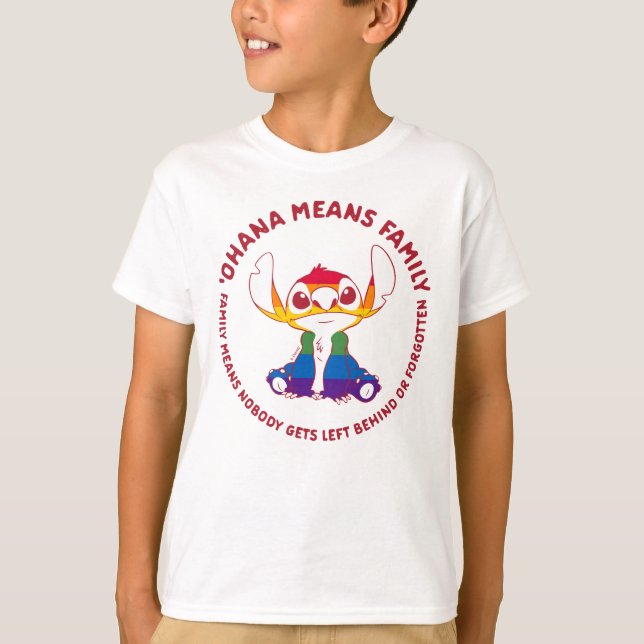 Stitch | Ohana Means Family - Rainbow T-Shirt (Front)