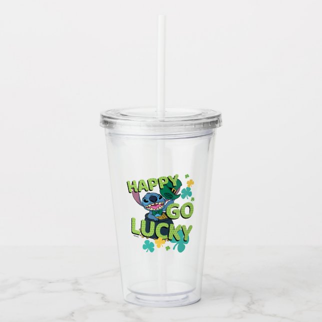 Stitch | St. Patrick's Day - Happy Go Lucky Acrylic Tumbler (Front)