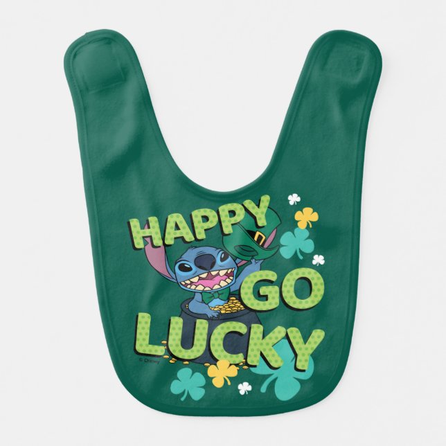 Stitch | St. Patrick's Day - Happy Go Lucky Baby Bib (Front)