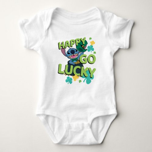 Stitch  St Patricks Day _ Happy Go Lucky Baby Bodysuit