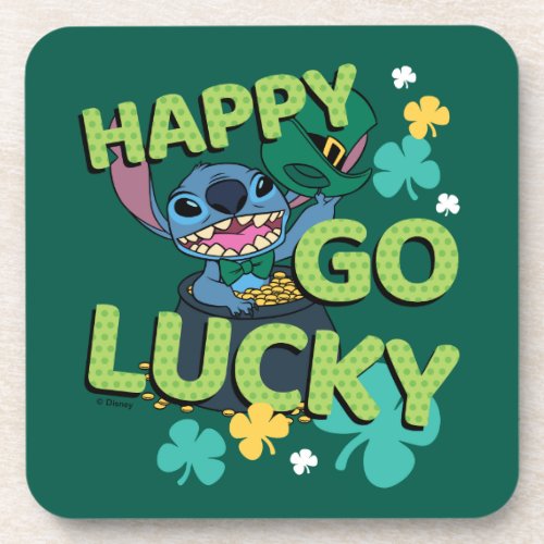 Stitch  St Patricks Day _ Happy Go Lucky Beverage Coaster