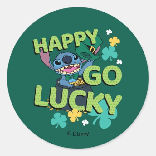 Stitch  St Patricks Day _ Happy Go Lucky Classic Round Sticker
