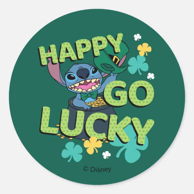 Stitch | St. Patrick's Day - Happy Go Lucky Classic Round Sticker (Front)