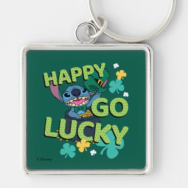 Stitch | St. Patrick's Day - Happy Go Lucky Keychain (Front)