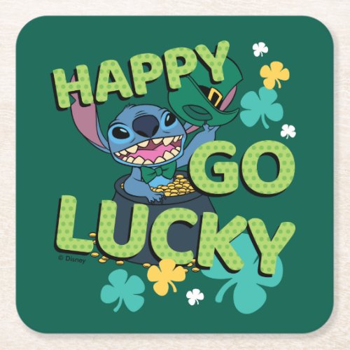 Stitch  St Patricks Day _ Happy Go Lucky Square Paper Coaster