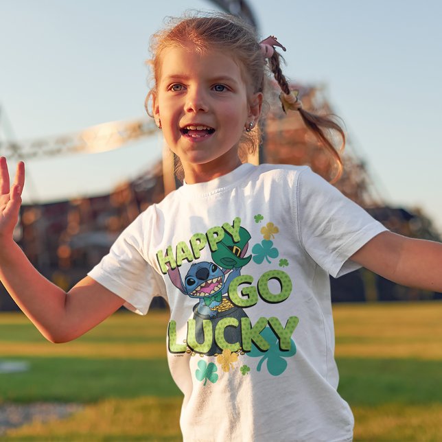 Stitch | St. Patrick's Day - Happy Go Lucky T-Shirt (Kid wearing t-shirt)