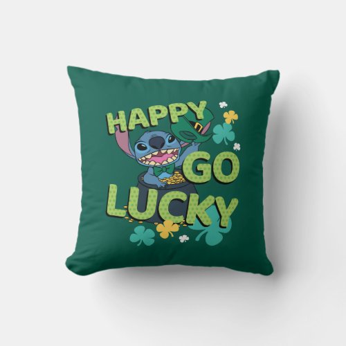 Stitch  St Patricks Day _ Happy Go Lucky Throw Pillow