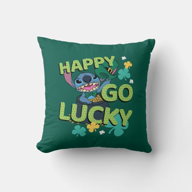Stitch | St. Patrick's Day - Happy Go Lucky Throw Pillow (Front)