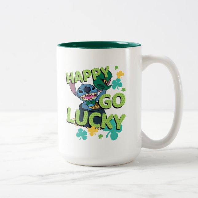 Stitch | St. Patrick's Day - Happy Go Lucky Two-Tone Coffee Mug (Right)