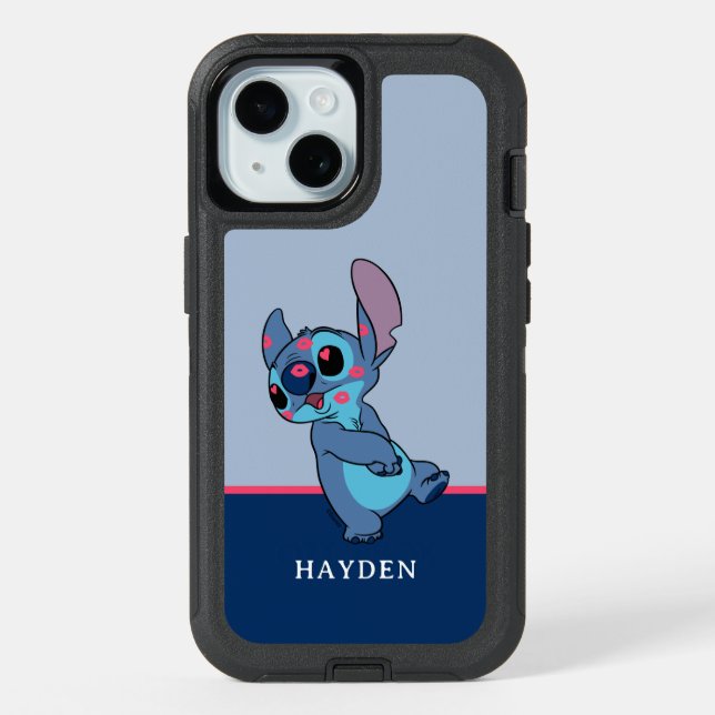 Stitch Valentine Kisses | Add Your Name iPhone 15 Case (Back)