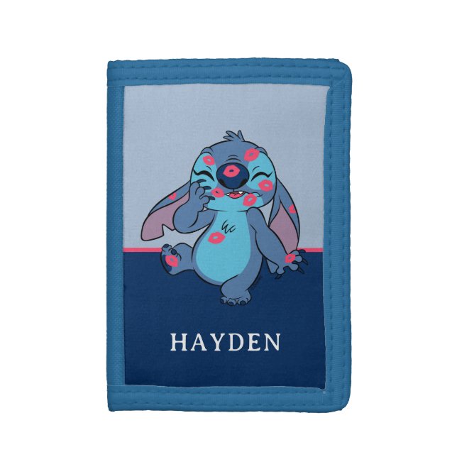 Stitch Valentine Kisses | Add Your Name Trifold Wallet (Front Vertical)