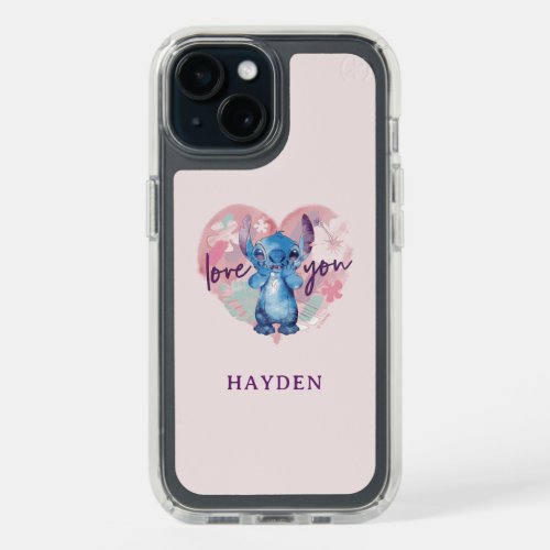 Stitch Watercolor Valentine Heart  Add Your Name iPhone 15 Case