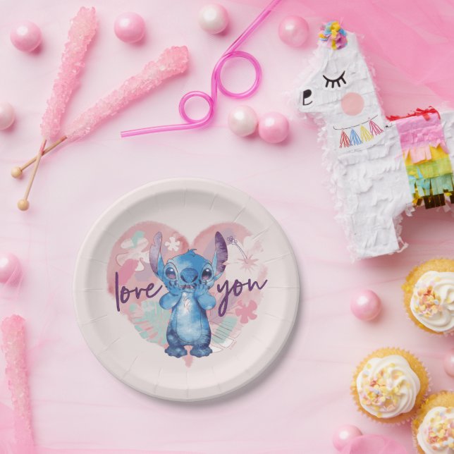 Stitch Watercolor Valentine Heart - Share the Love Paper Plates (Party)