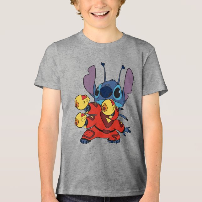 Stitch with Ray Guns - Ready to Blast Off! Tri-Blend Shirt (Front)