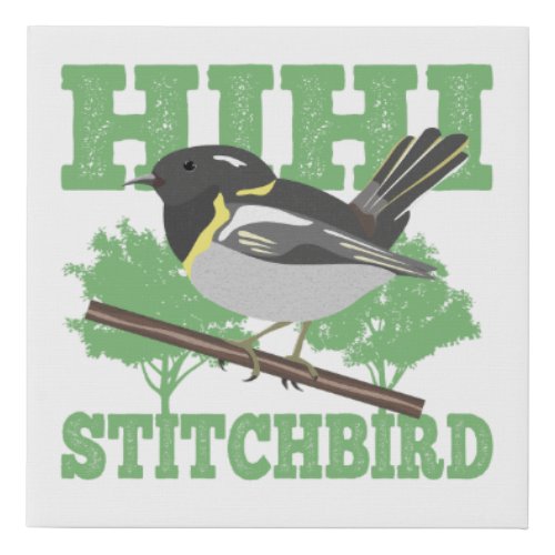 Stitchbird Hihi New Zealand Bird Faux Canvas Print