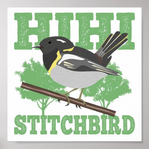 Stitchbird Hihi New Zealand Bird Poster