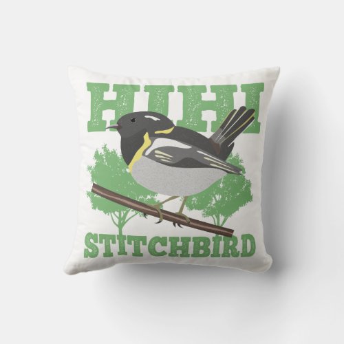 Stitchbird Hihi New Zealand Bird Throw Pillow