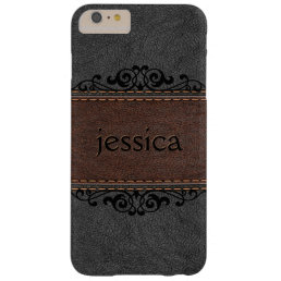 Stitched Black And Brown Vintage Leather Barely There iPhone 6 Plus Case