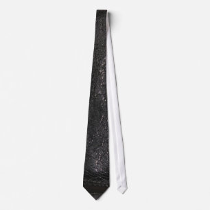 Stitched Black Leather-look Texture-effect Tie
