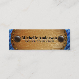 Stitched Brown Leather Denim Mini Business Card