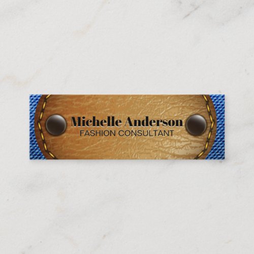 Stitched Brown Leather  Denim Mini Business Card