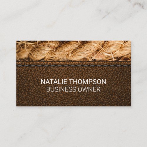 Stitched Brown Leather  Rope Business Card