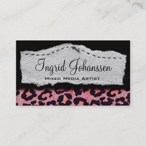 Customizable Stitched Collage Unique Leopard Business Cards